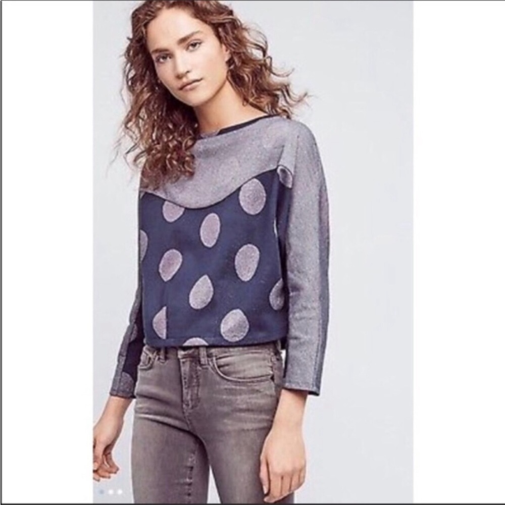ANTHROPOLOGIE Postmark Polka Dot Cropped Shirt - Picture 5 of 12